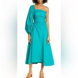 Ulla Johnson Fiorella One-Shoulder Midi Dress Size 14 Teal
